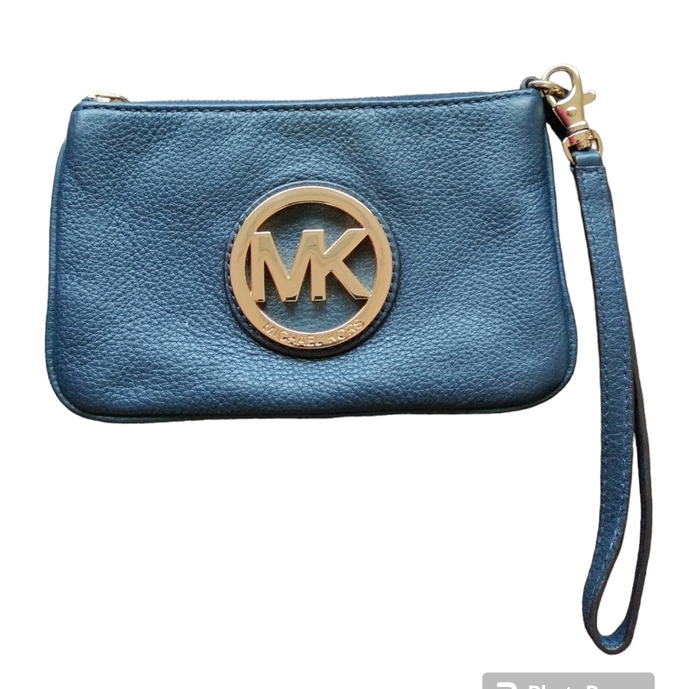 Michael Kors Navy blue pebble leather mini wristlet